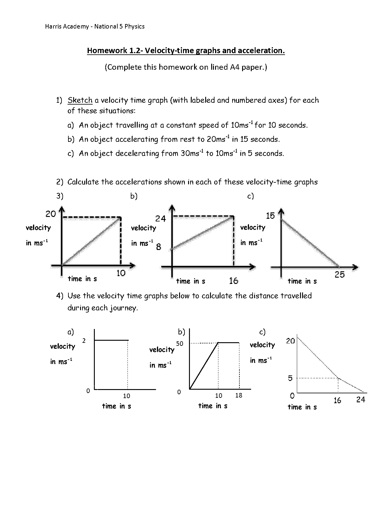 velocity acceleration graphs worksheet