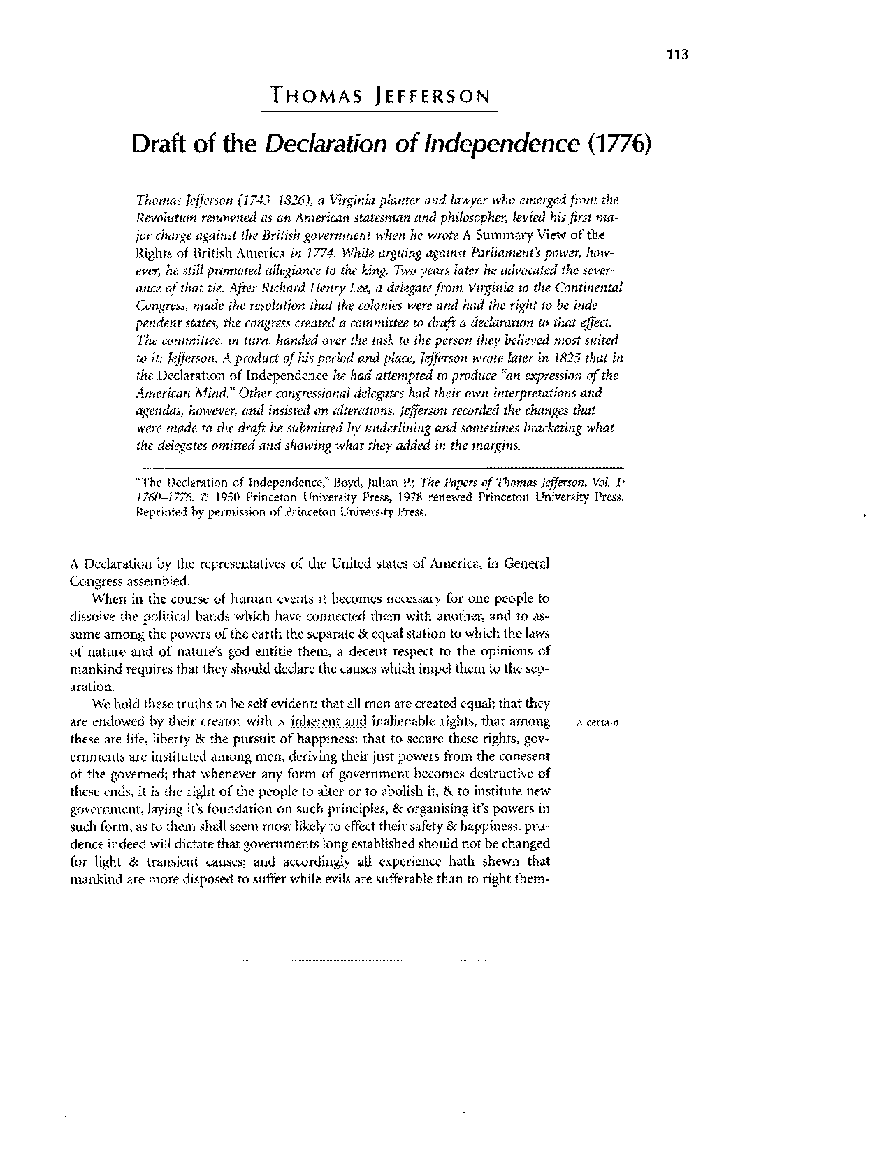 differences between declaration of independence original draft and final draft