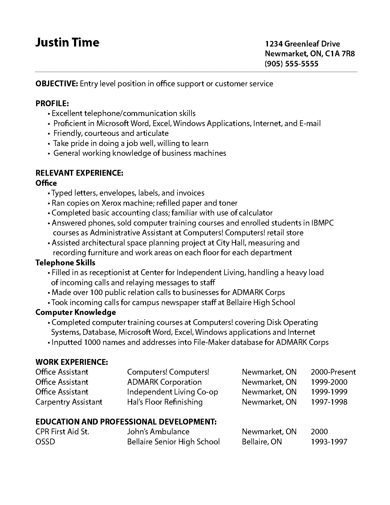 entry level functional resume template