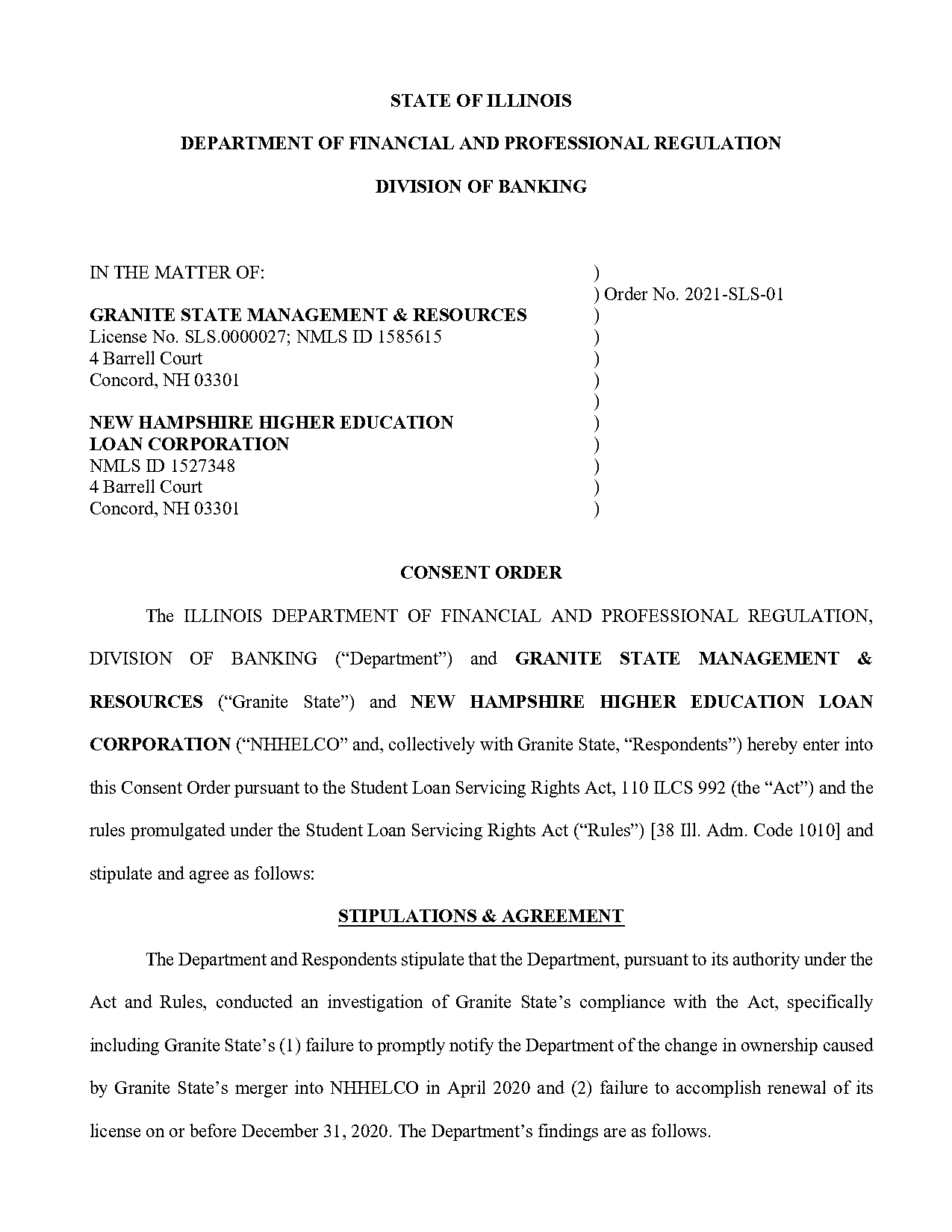 consent order from court inactive license