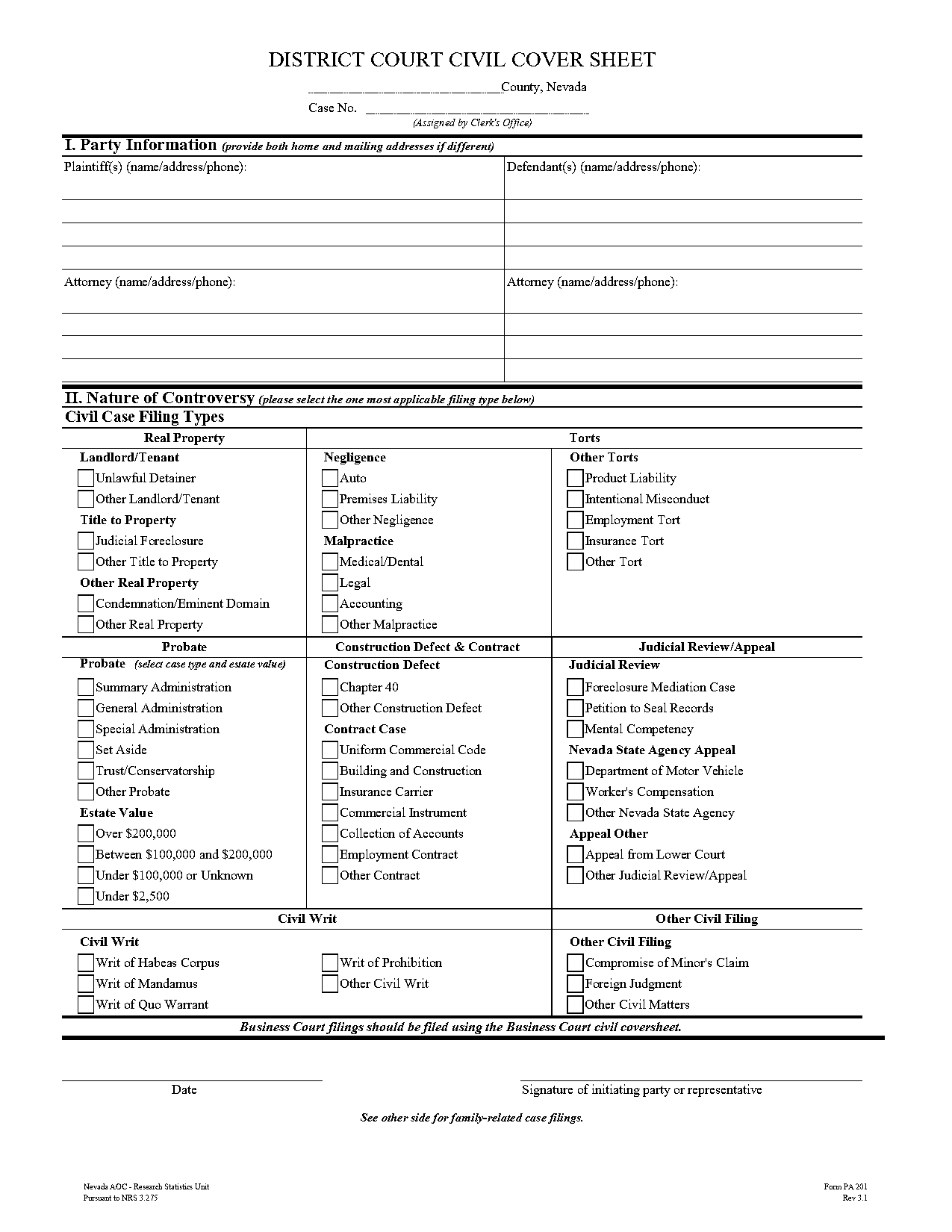 colorado civil case cover sheet example