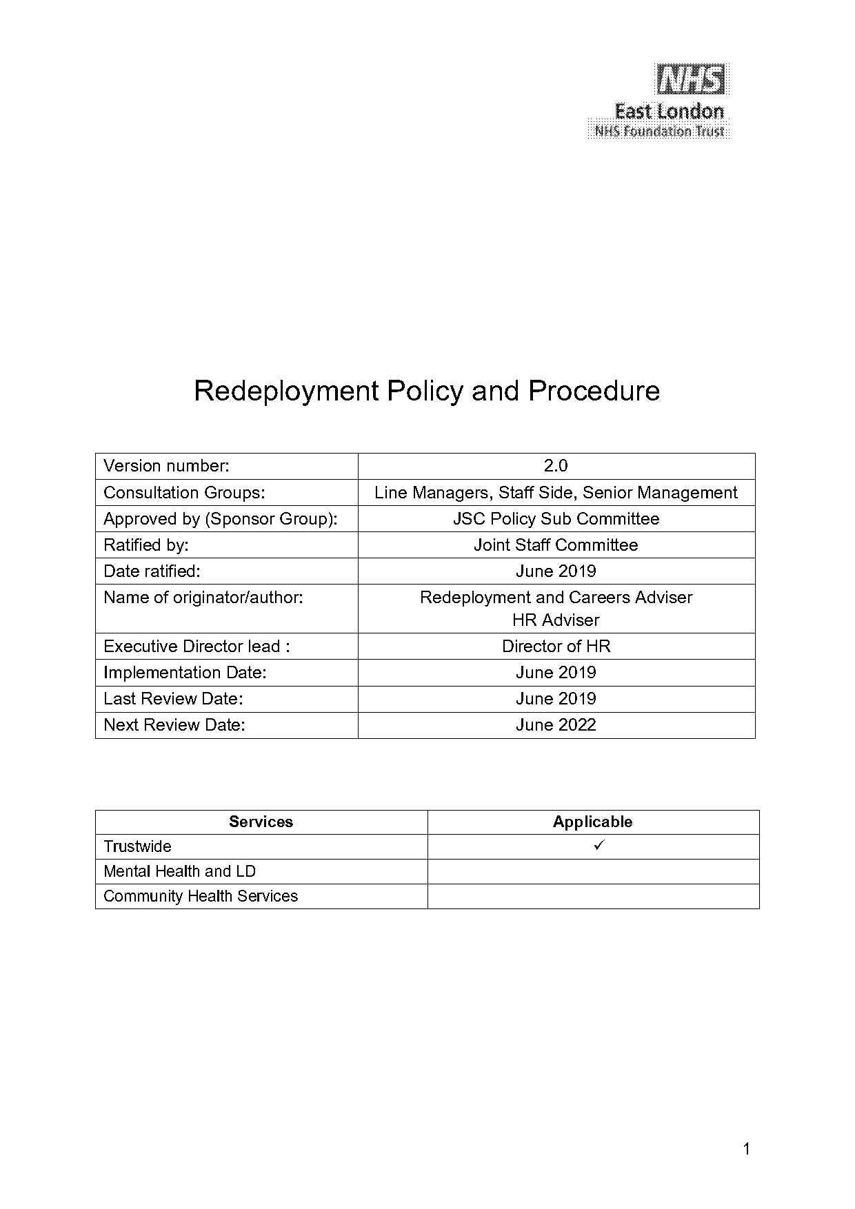 redeployment policy and procedure