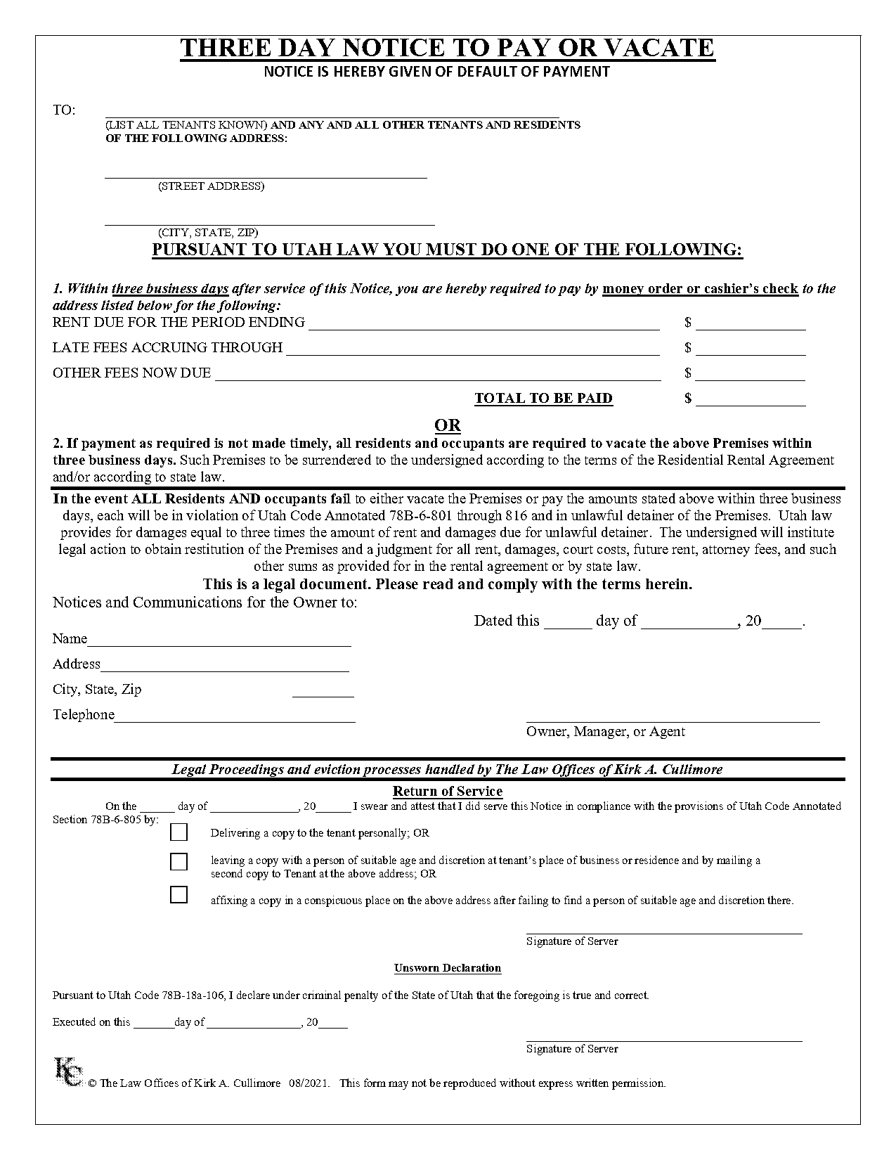 utah eviction notice template