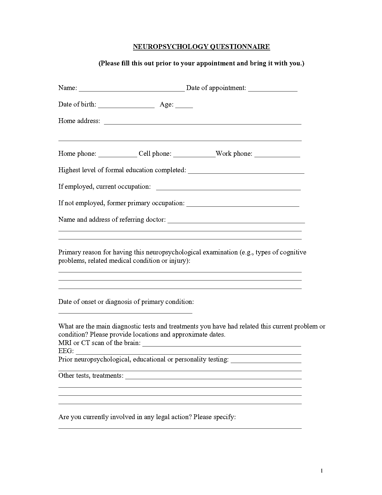 neuropsychological test sample pdf