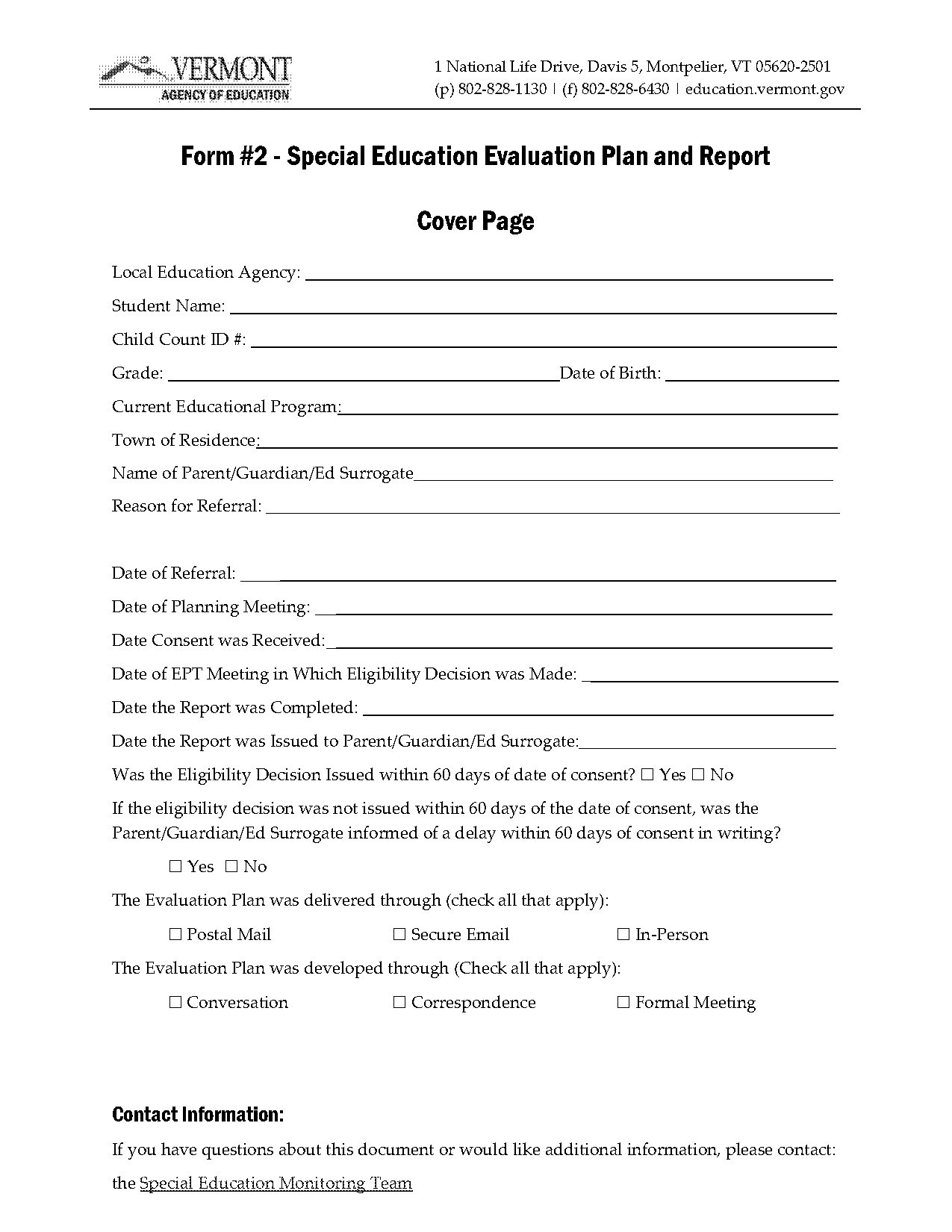 special education evaluation forms