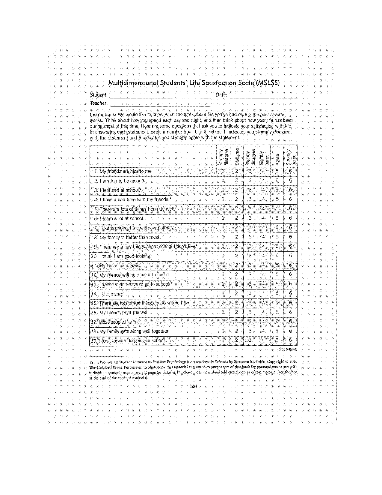 life satisfaction questionnaire psychology