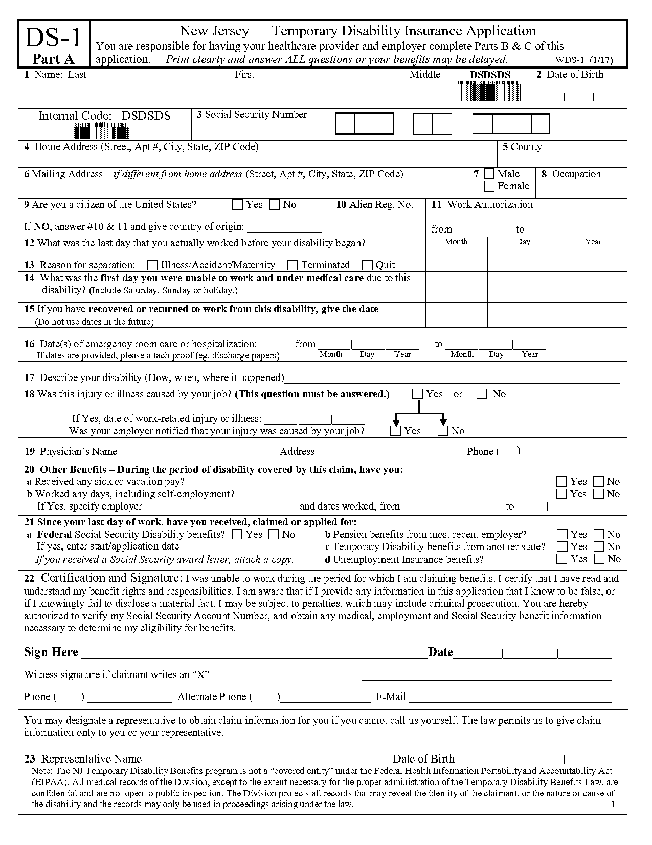 nj short term disability tax form