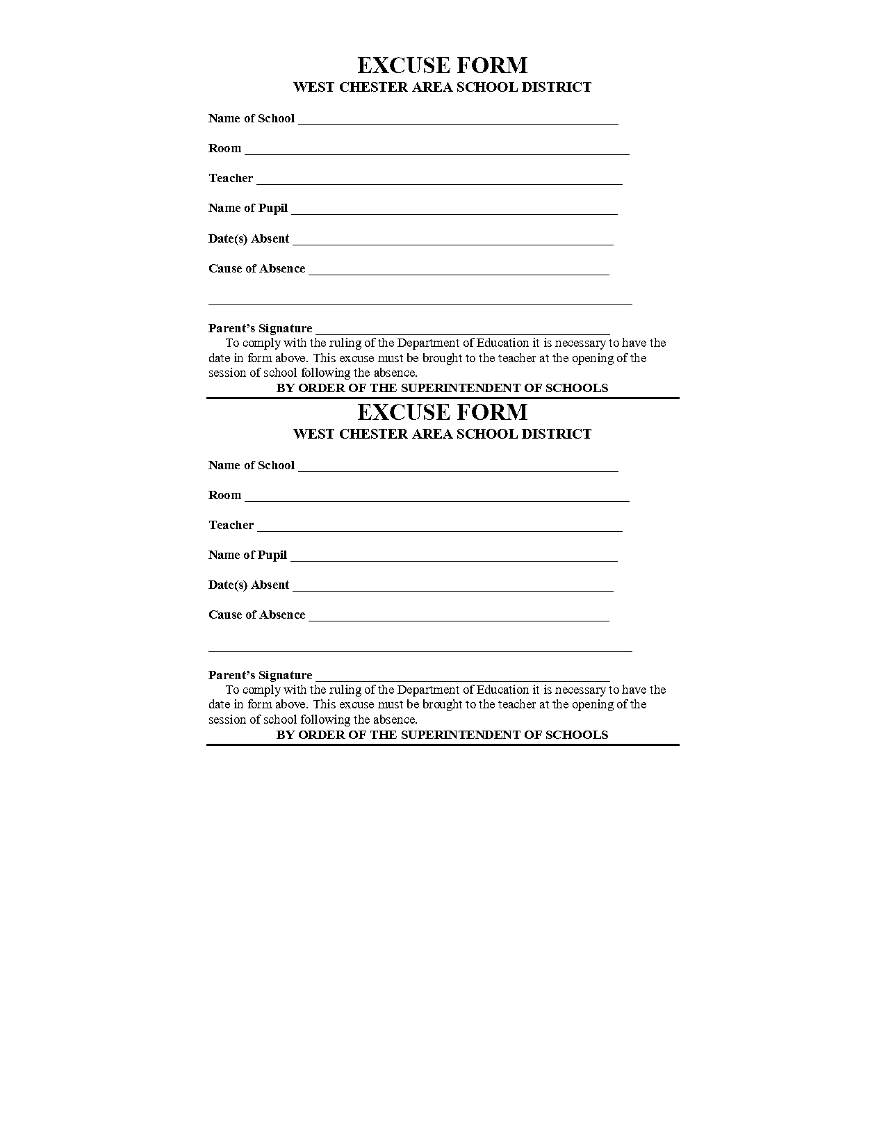 school excuse note template