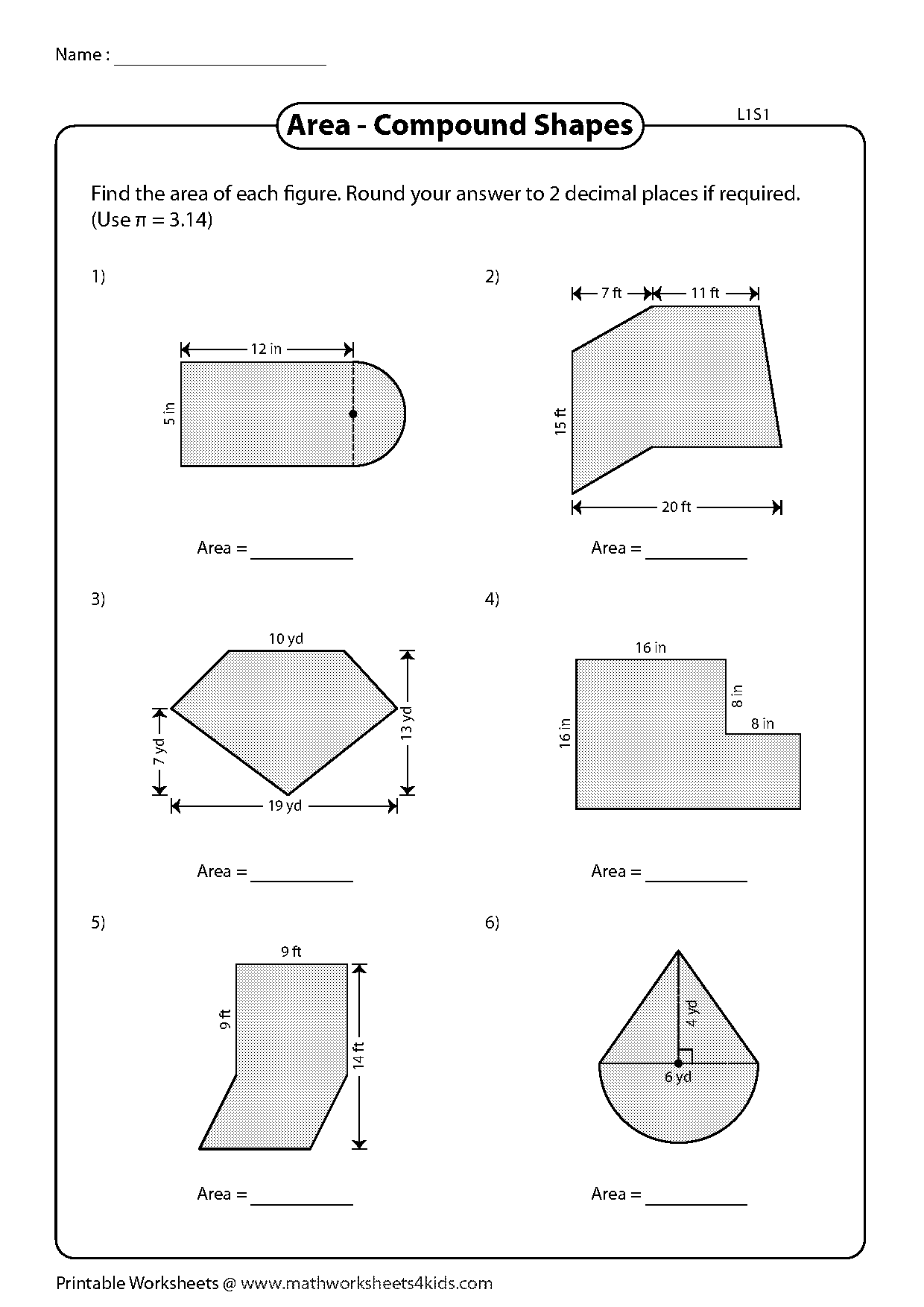 compound shapes area worksheet answers