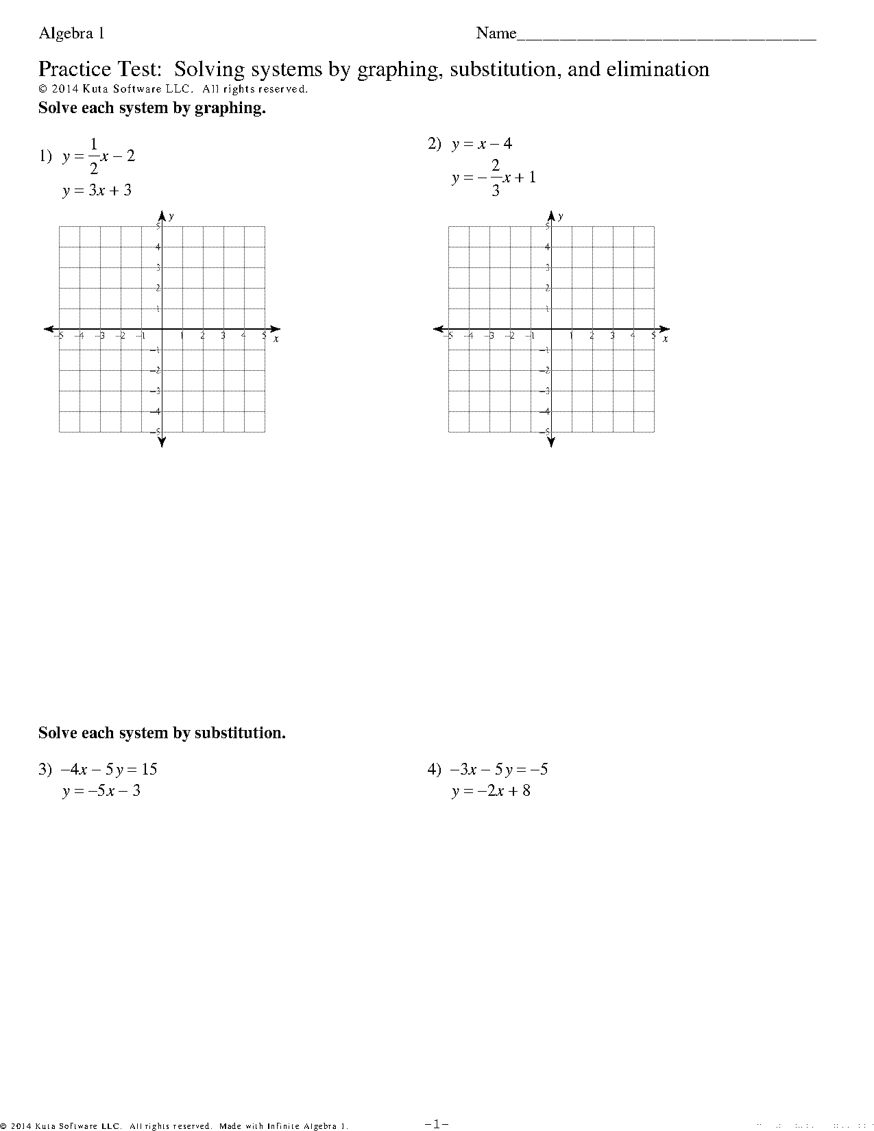 solving systems with elimination and substitution worksheet answers