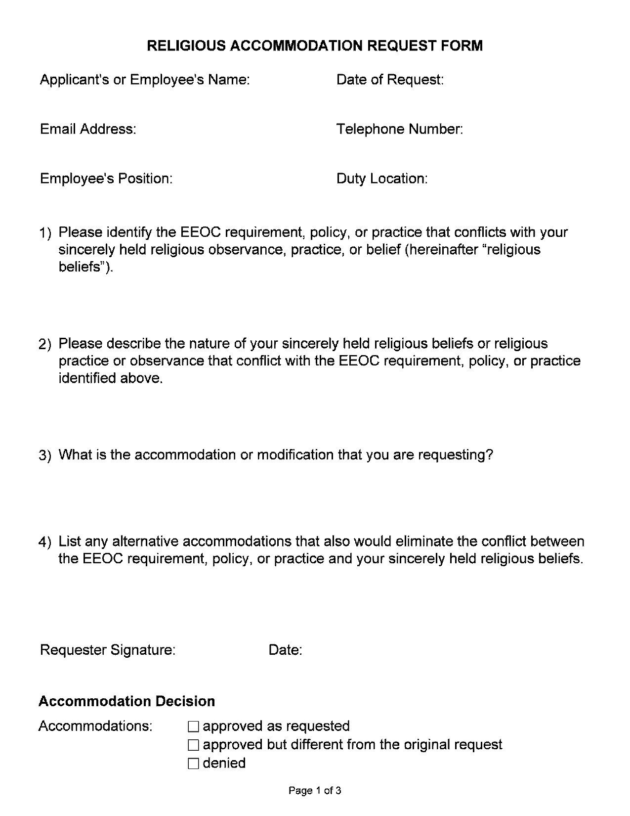 eeoc request for reasonable accommodation form