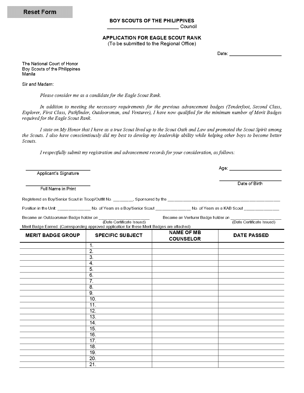 application for eagle scout rank bsp