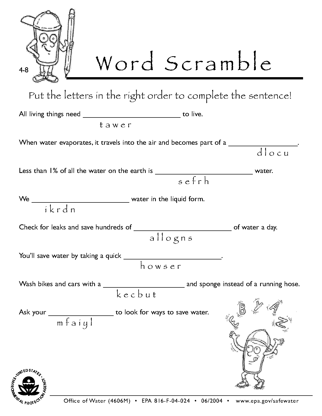 earth day word scramble worksheet