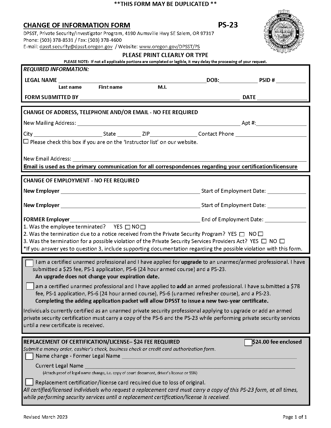 private security licence address change