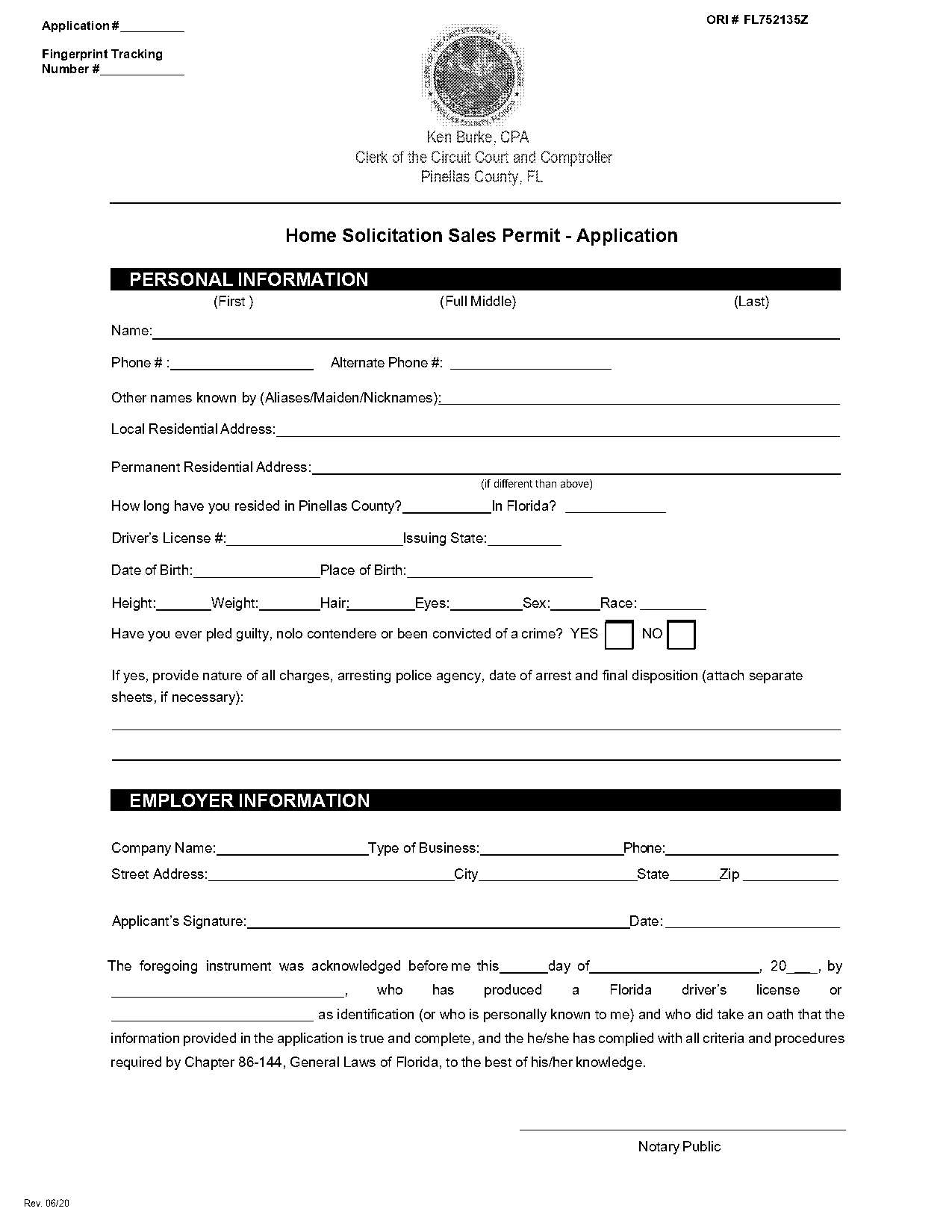 home solicitation application and permit