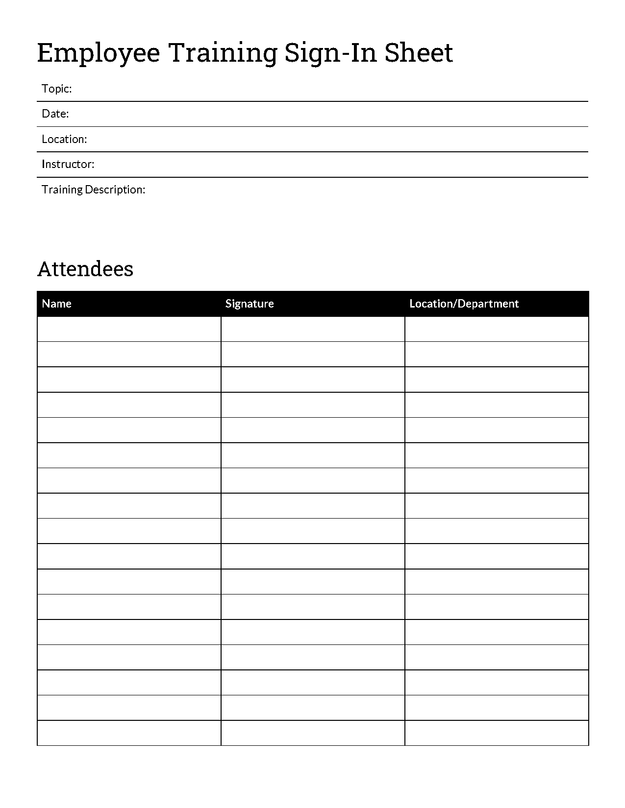 training sign off sheet template