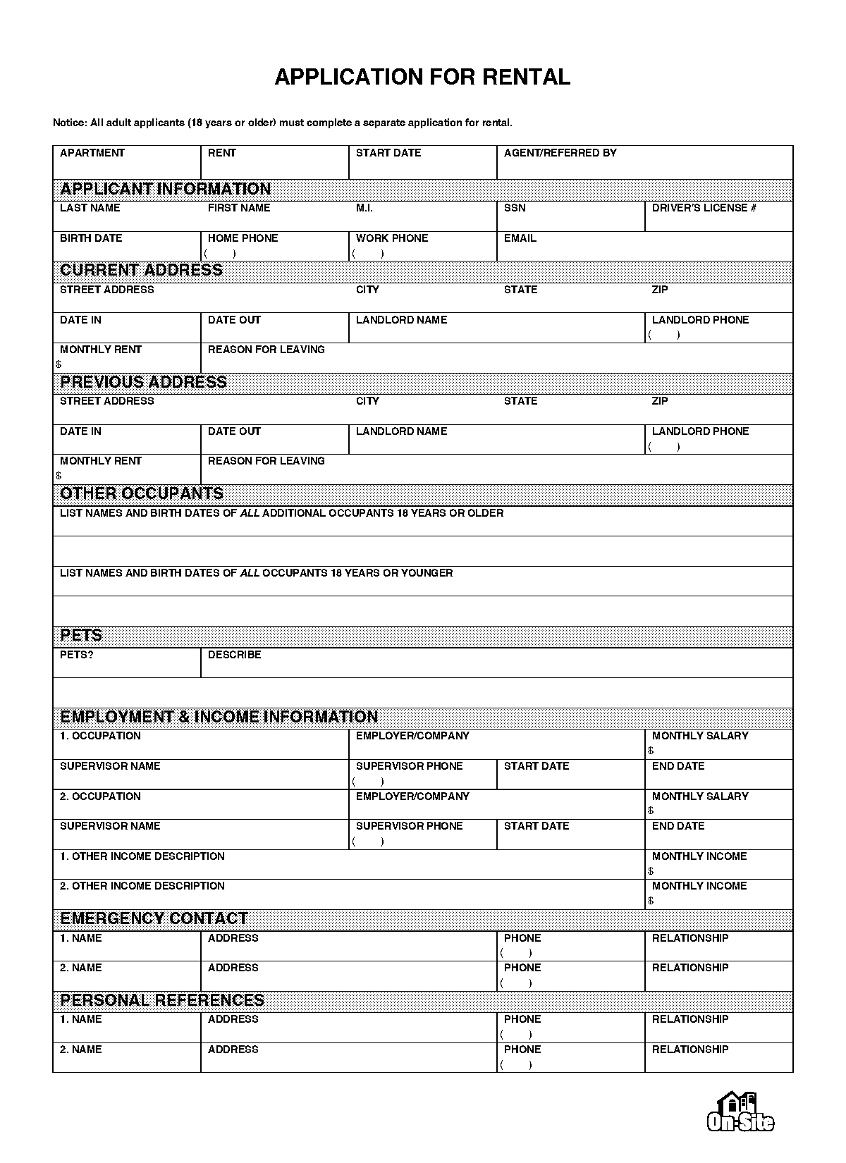 general apartment application form