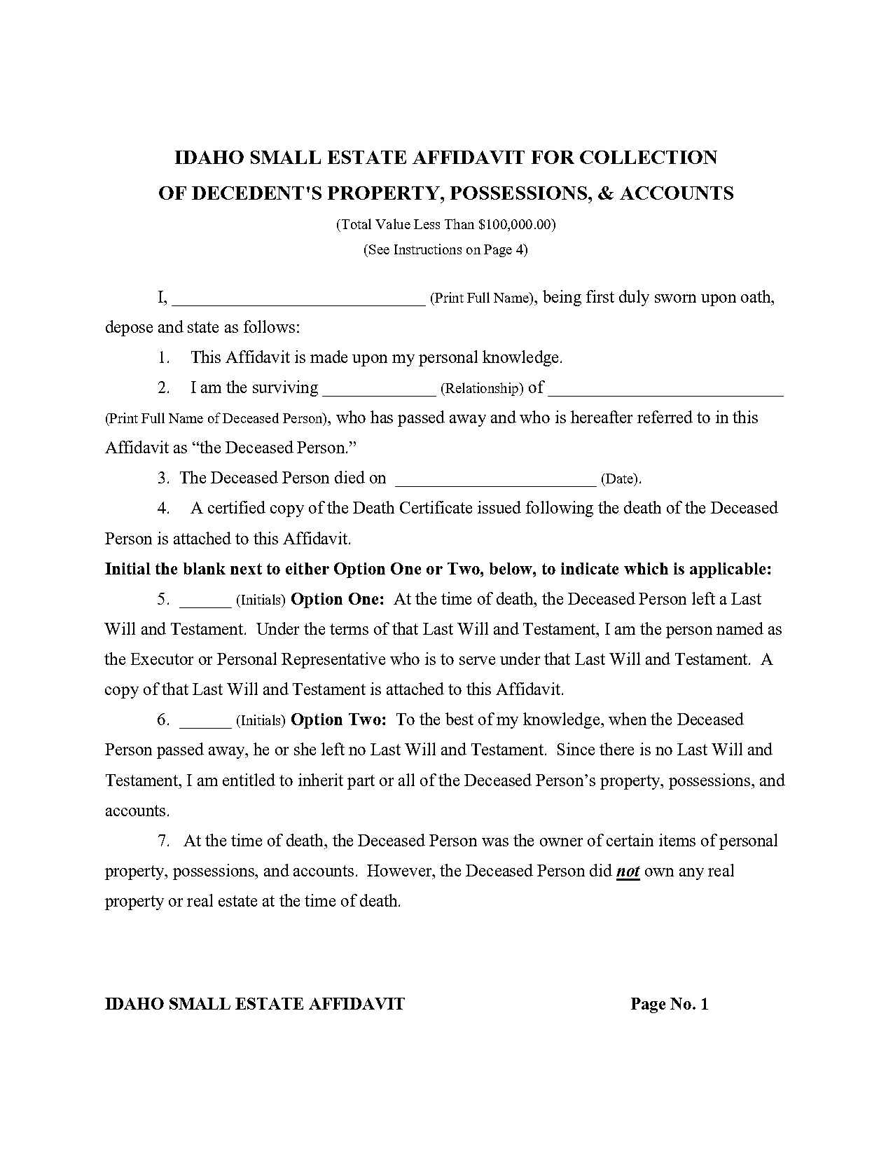 idaho small estate affidavit form