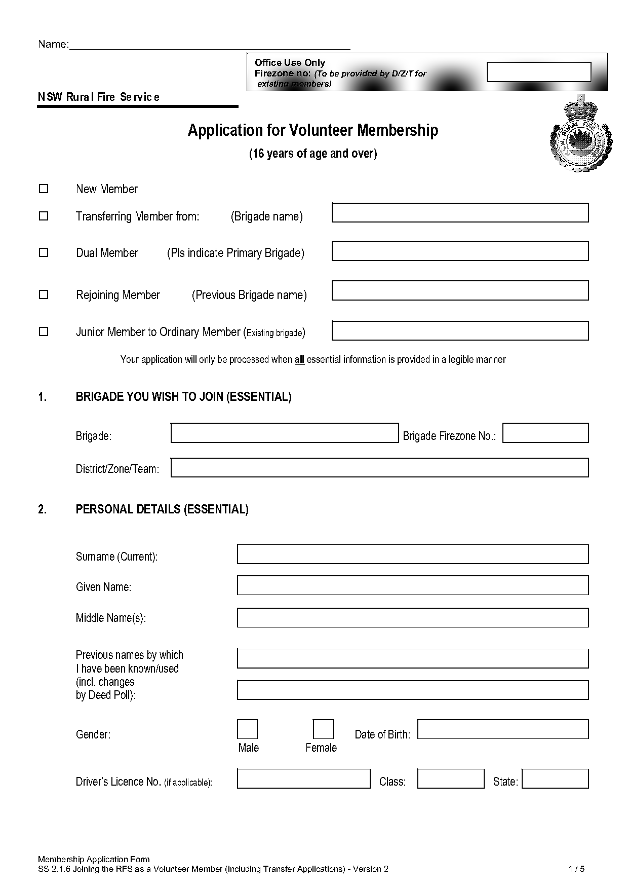 nsw rural fire service application form