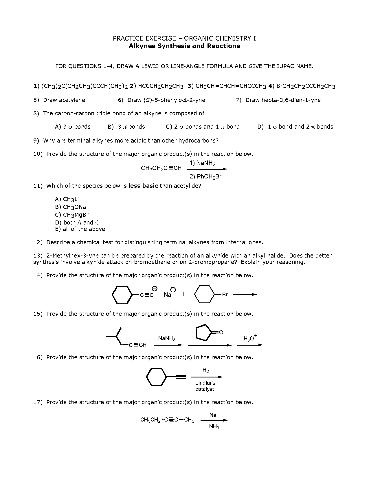 organic nomenclature review worksheet