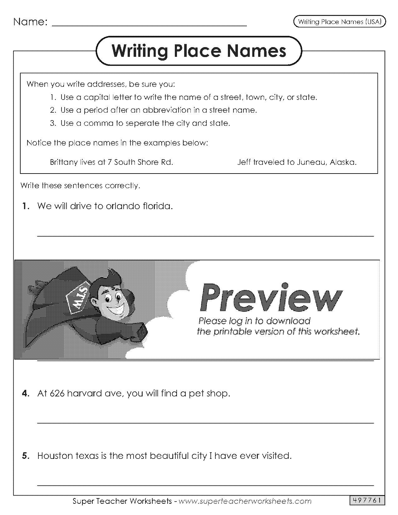 how to write name of a place in an essay