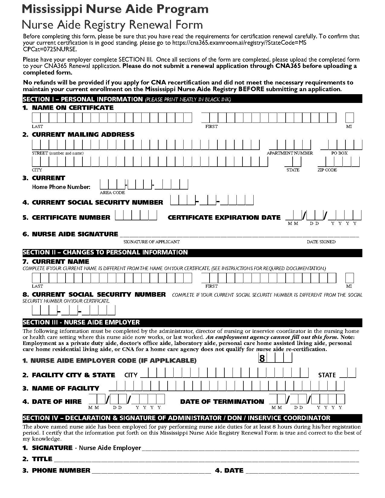 cna certification renewal form