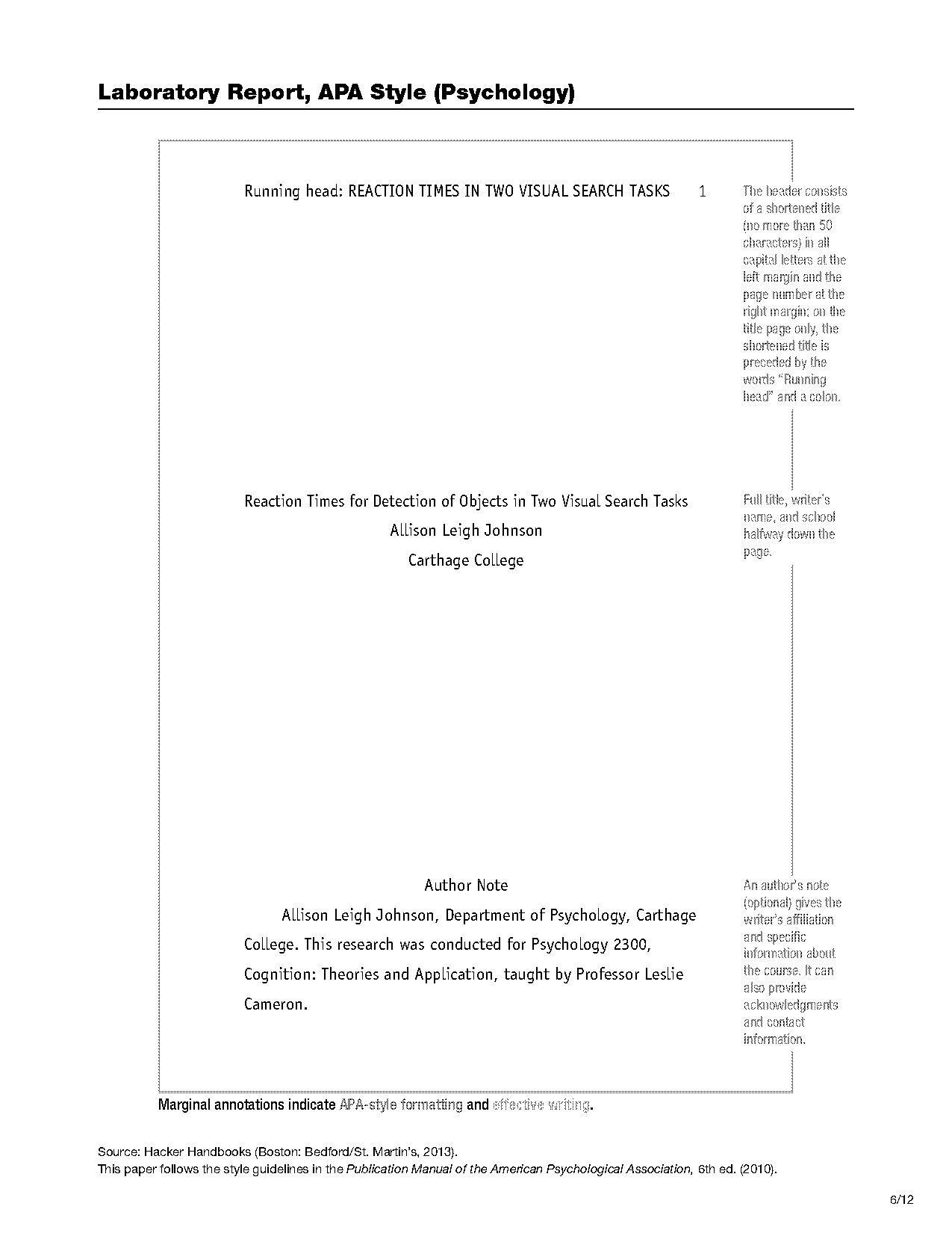 are lab reports cited in apa