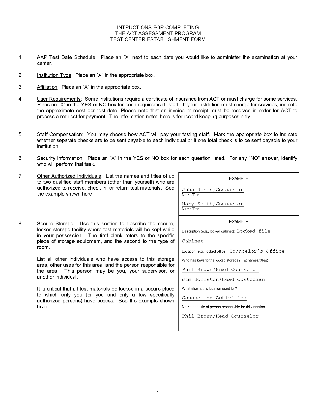 act testing center requirements