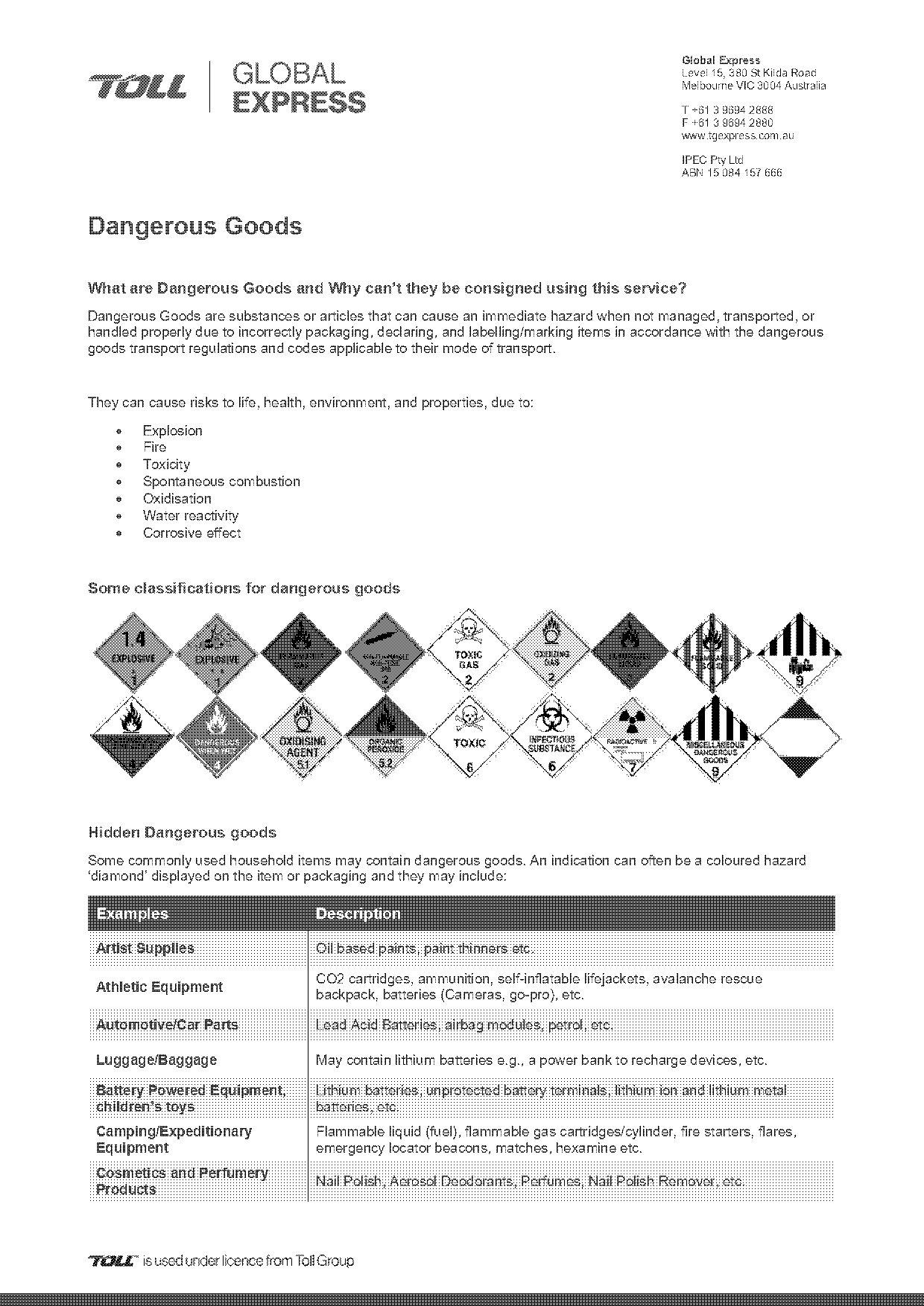 toll dangerous goods declaration form