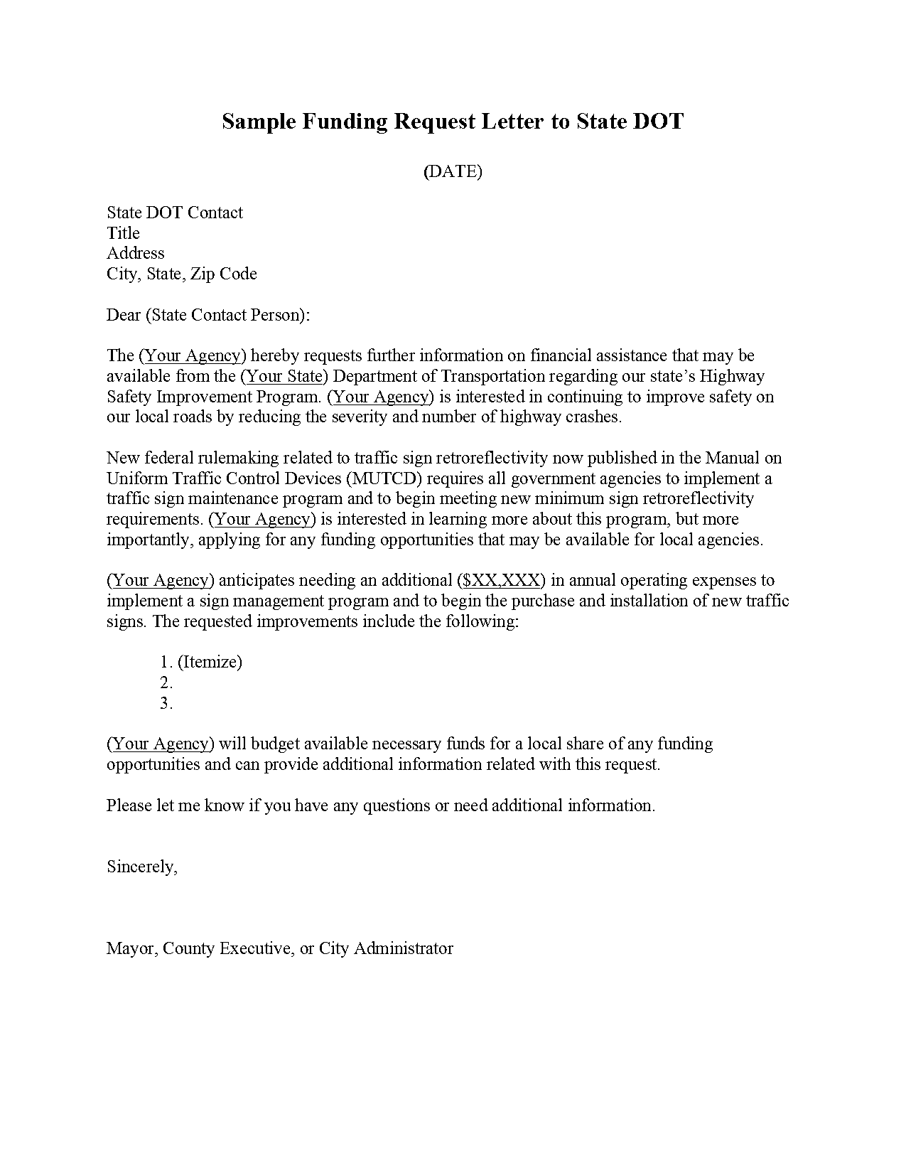 letter of funding request example