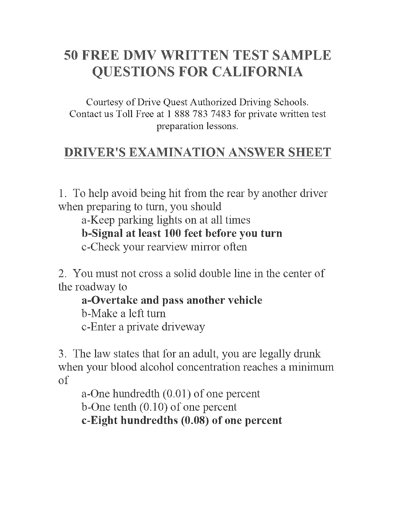 dmv sample exam questions