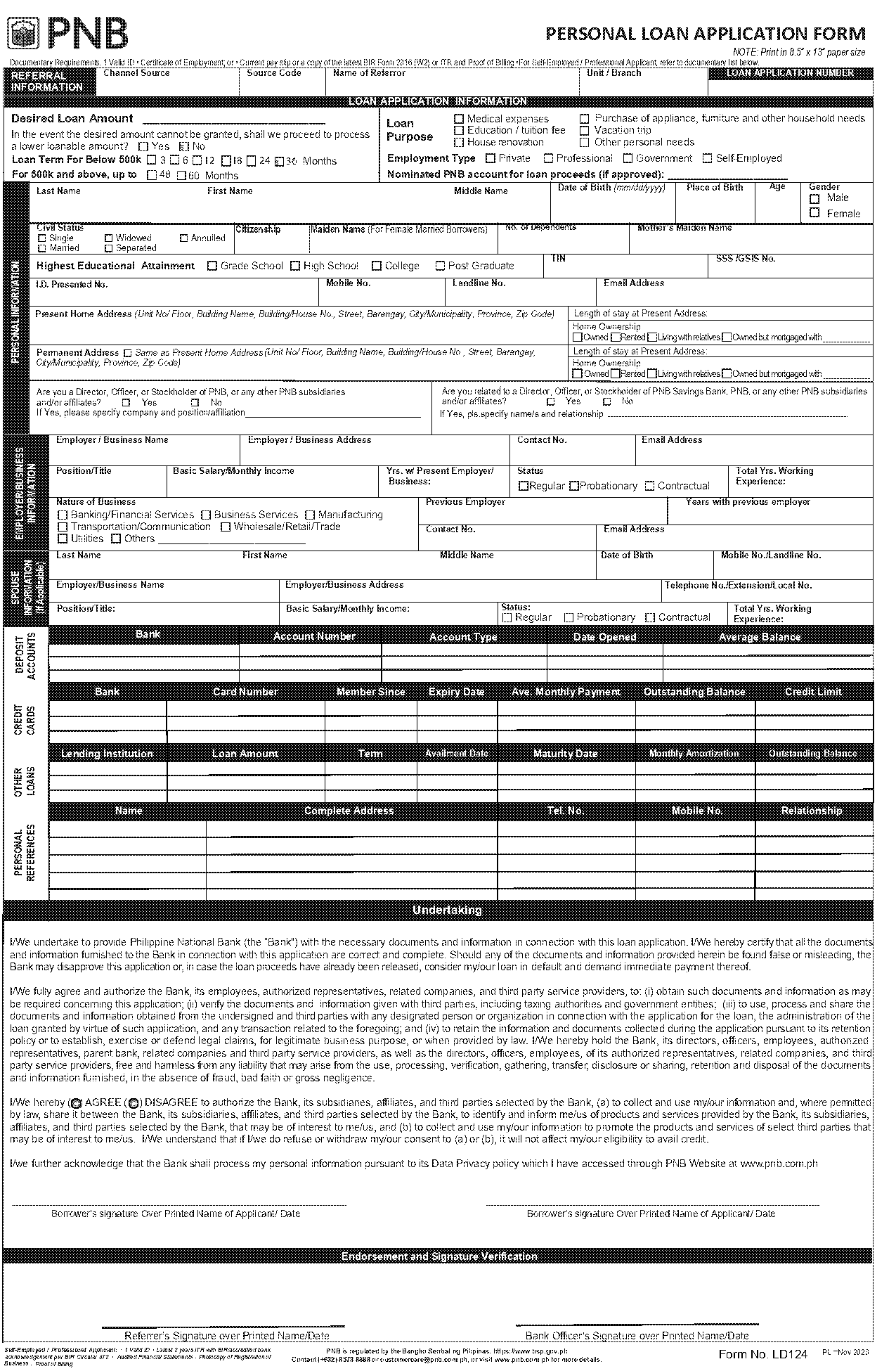 pnb bank loan form