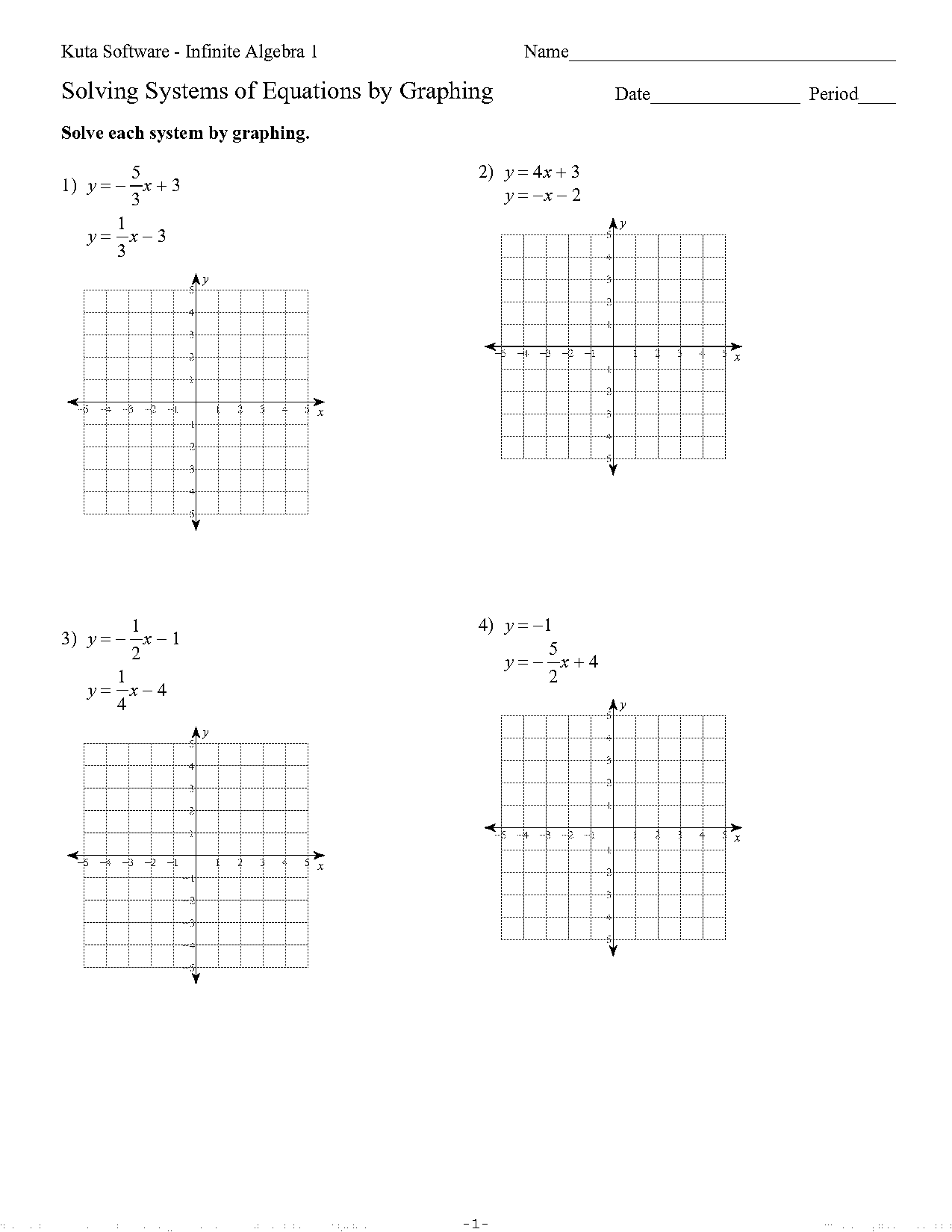 graphing to solve systems of equations worksheet