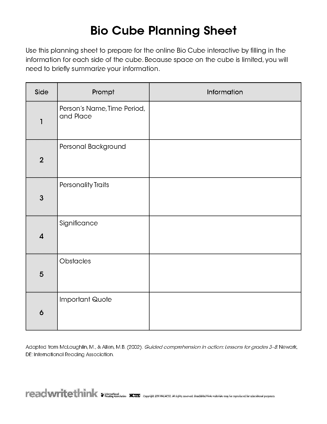 read write think biocube planning sheet