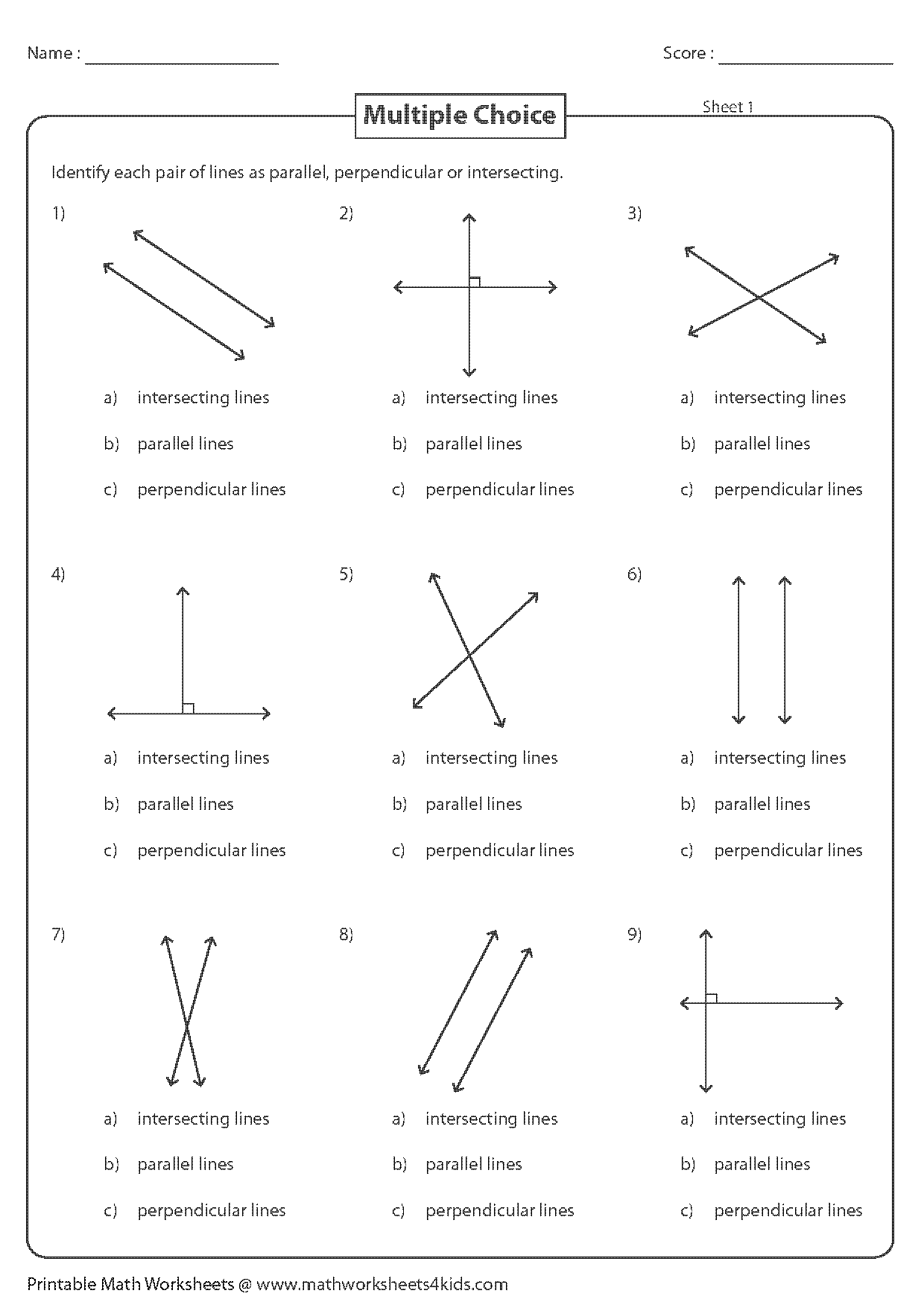 parallel perpendicular and intersecting lines worksheets