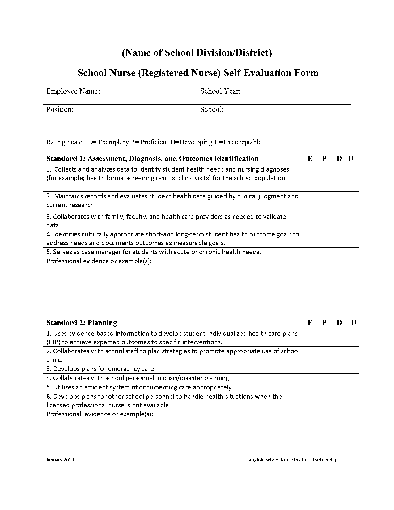 yearly evaluation goals examples nursing