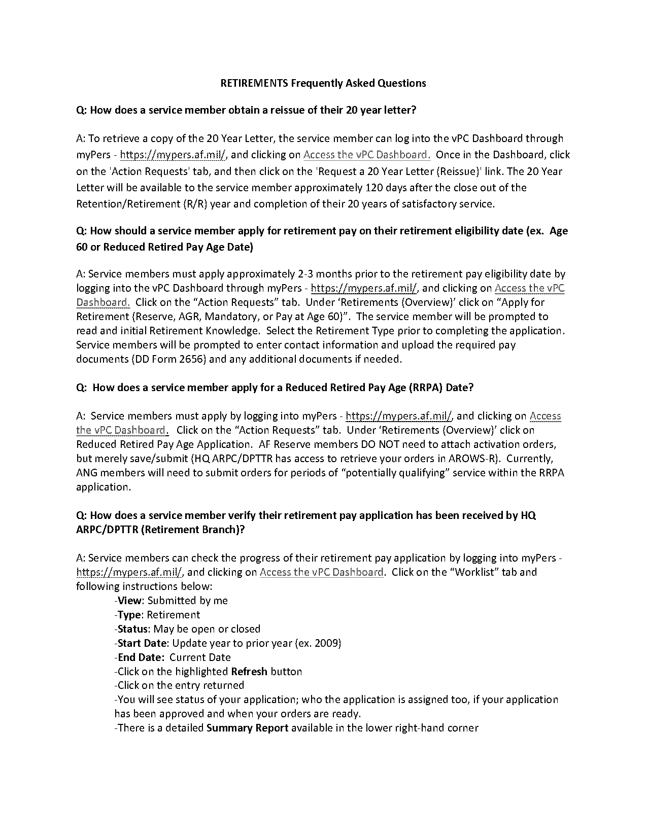 military retirement letter request