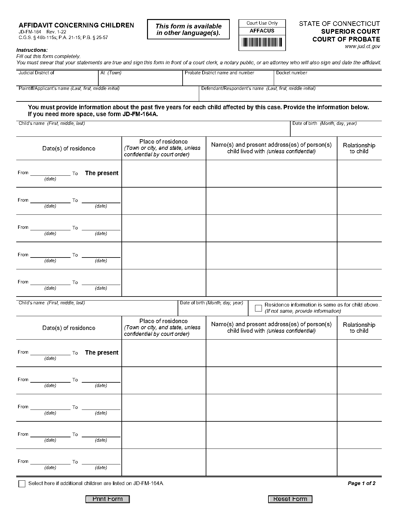 affidavit for visiting another country