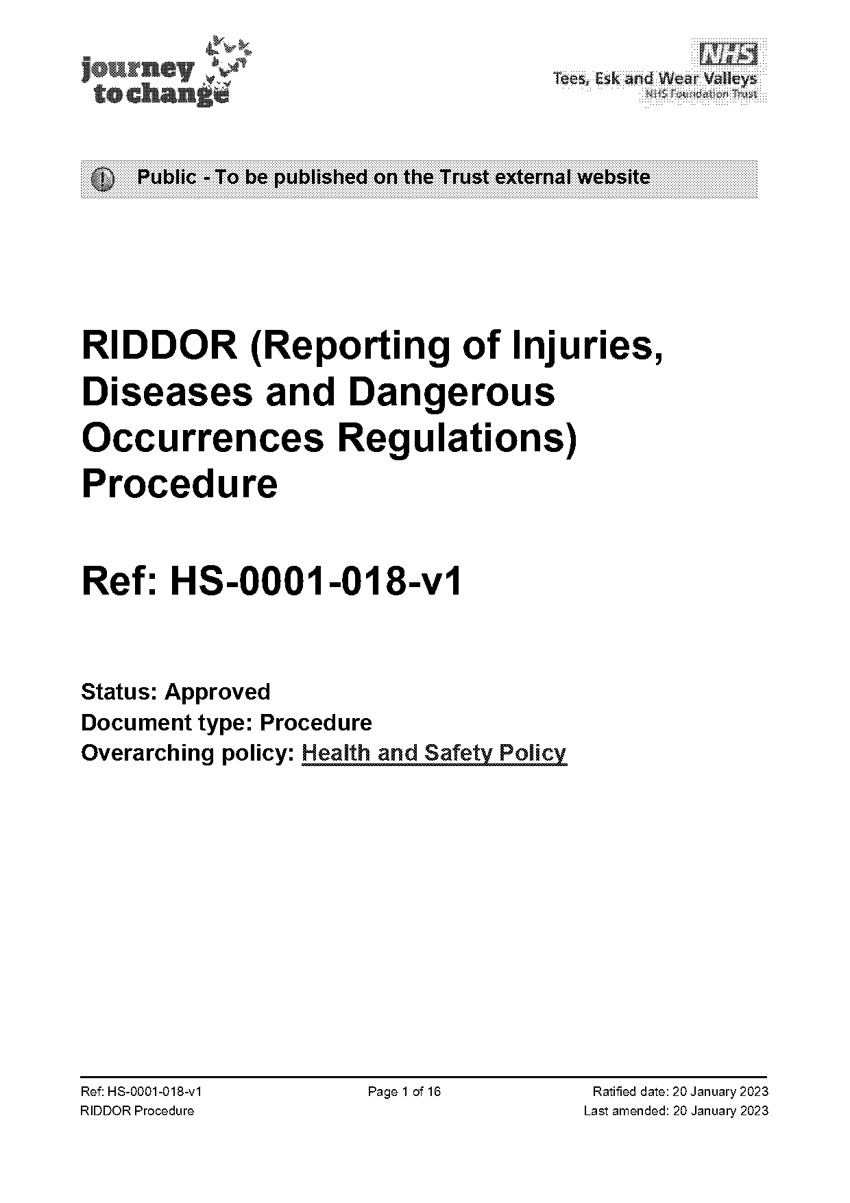 riddor policy and procedure