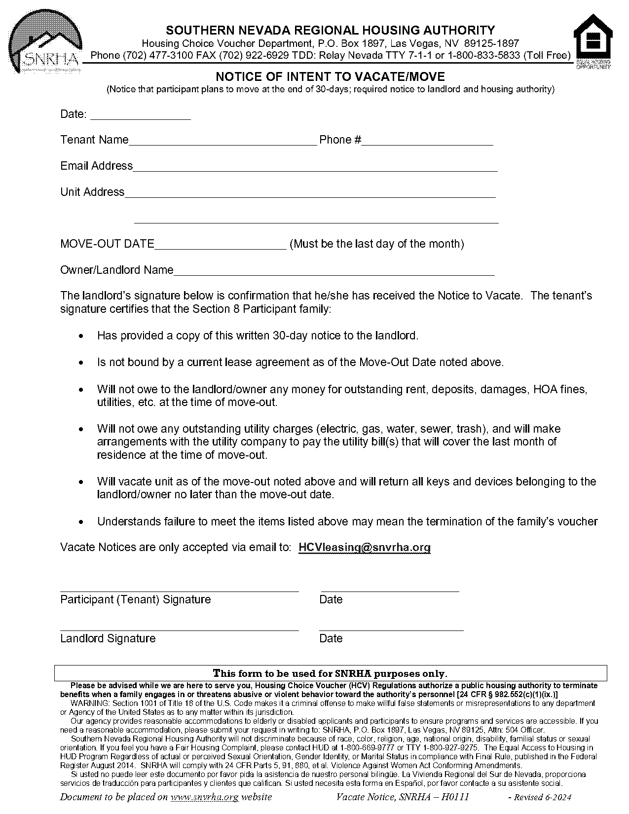 free notice of intent to vacate form