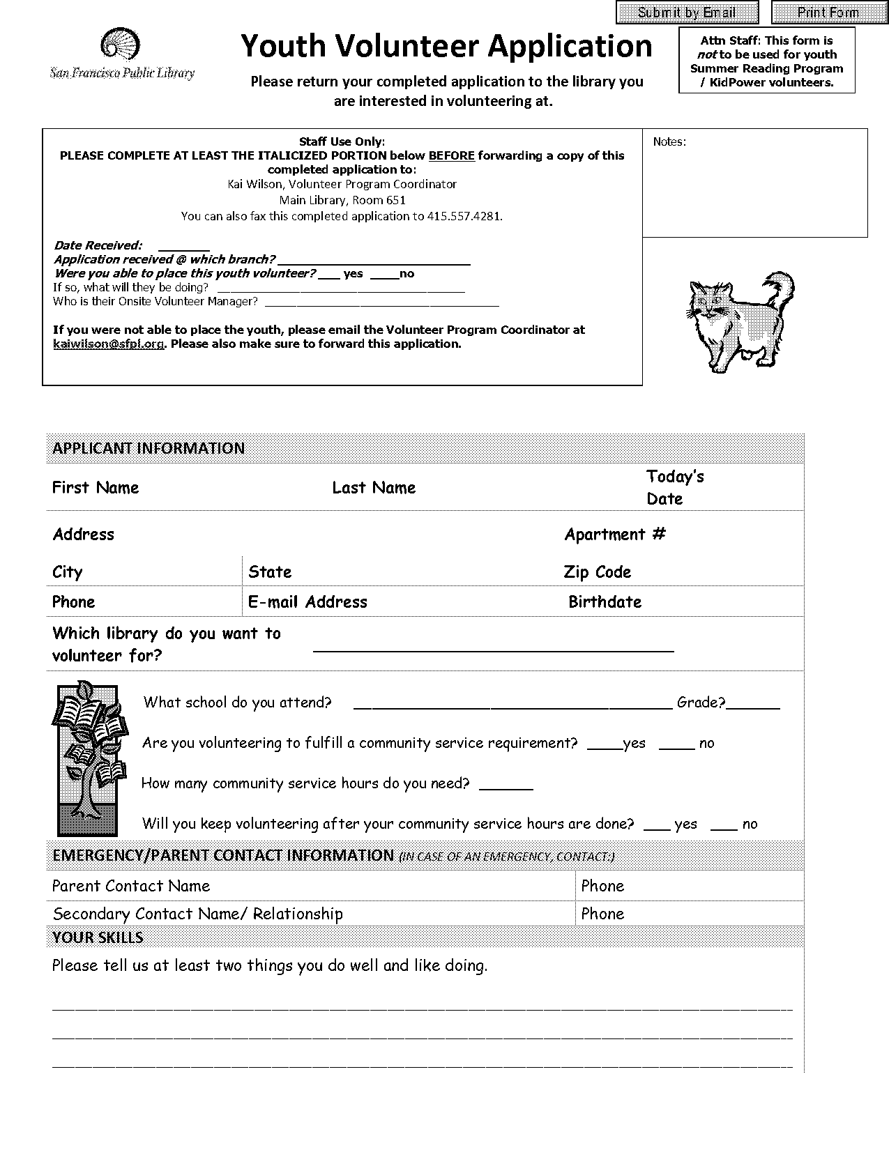 volunteer application form template for youth