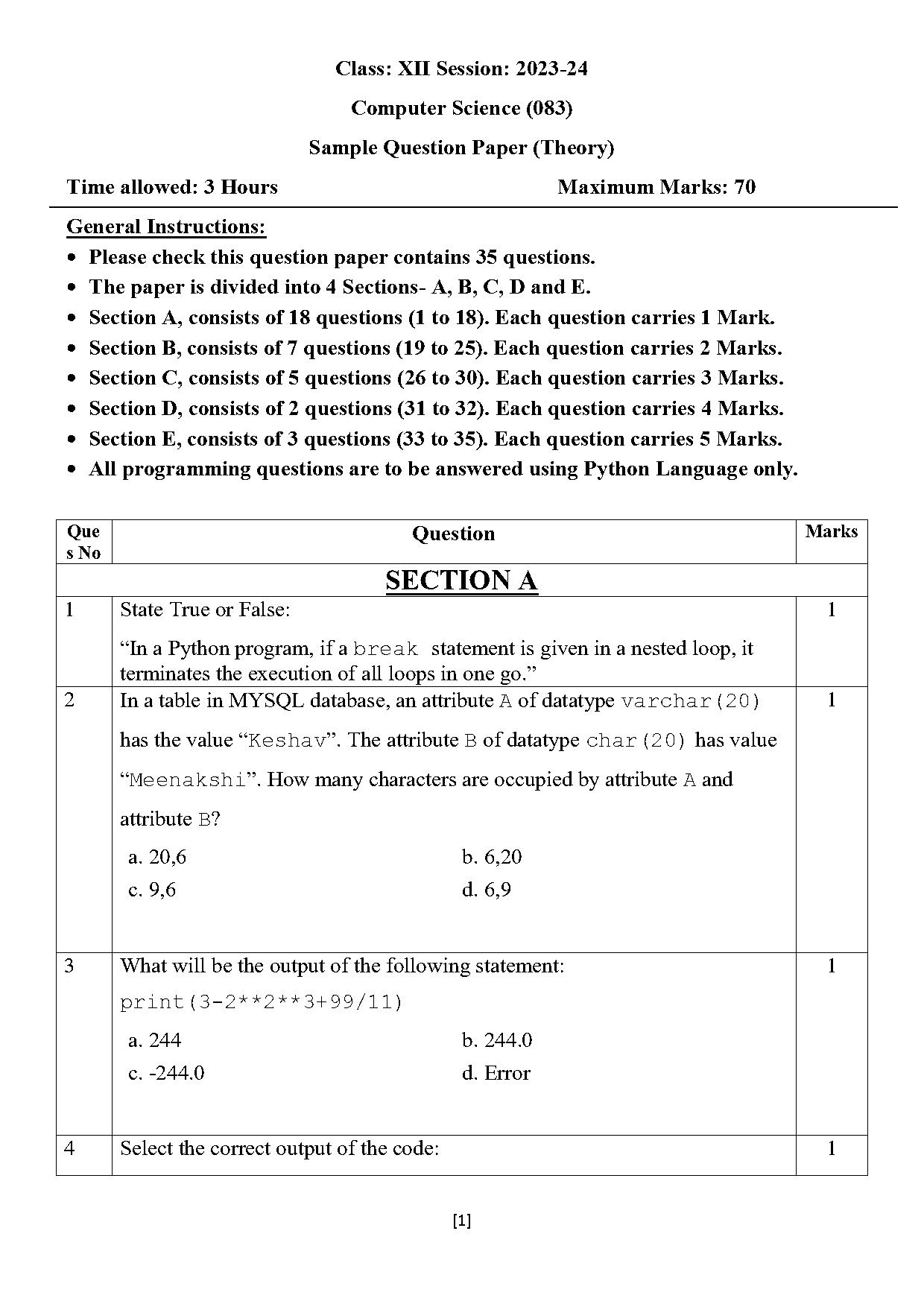 sample paper of computer science