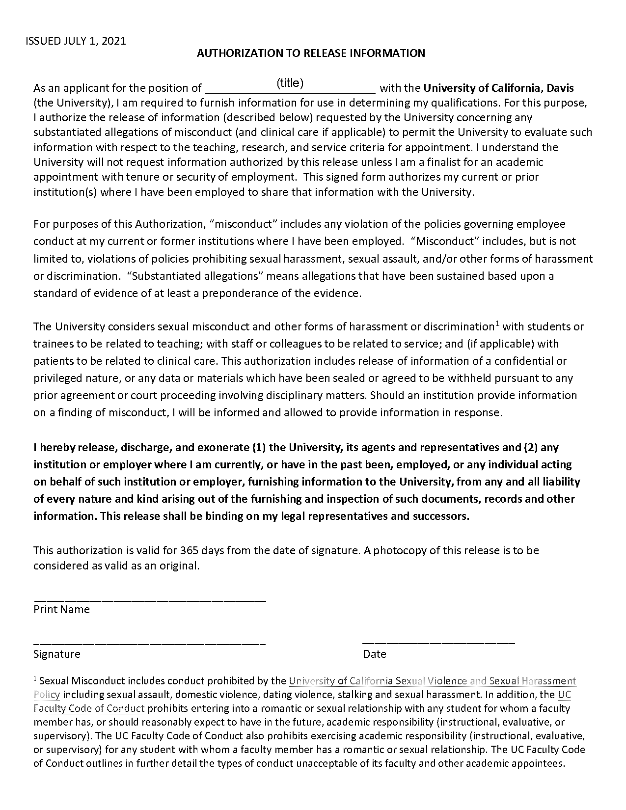 university of ca davis release form