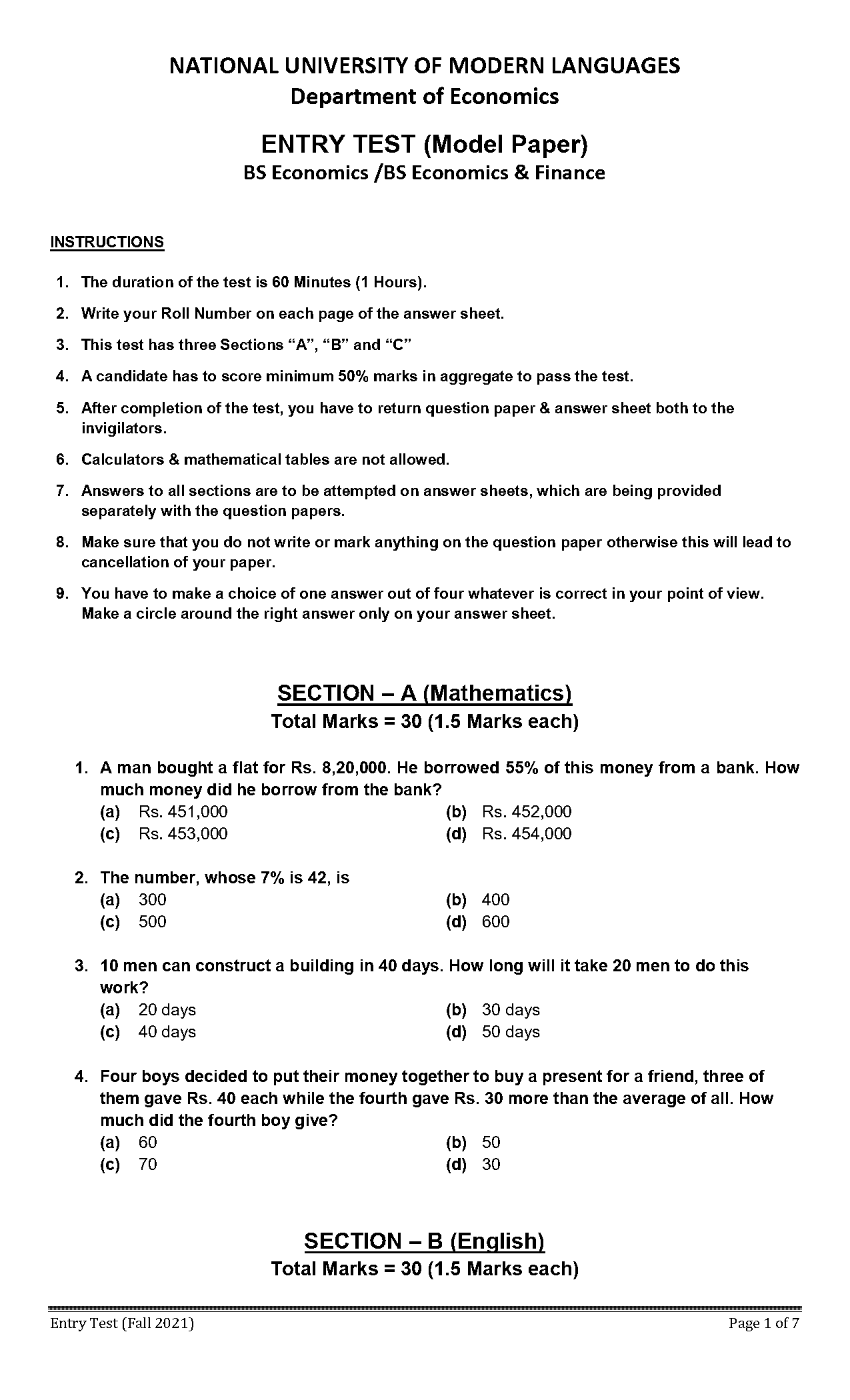 nts test sample paper