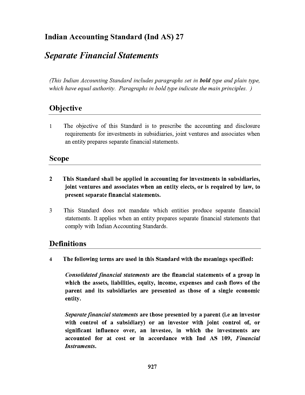 consolidated and separate financial statements as per ind as