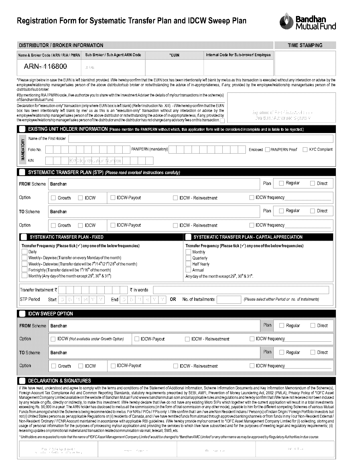 idfc euin declaration form