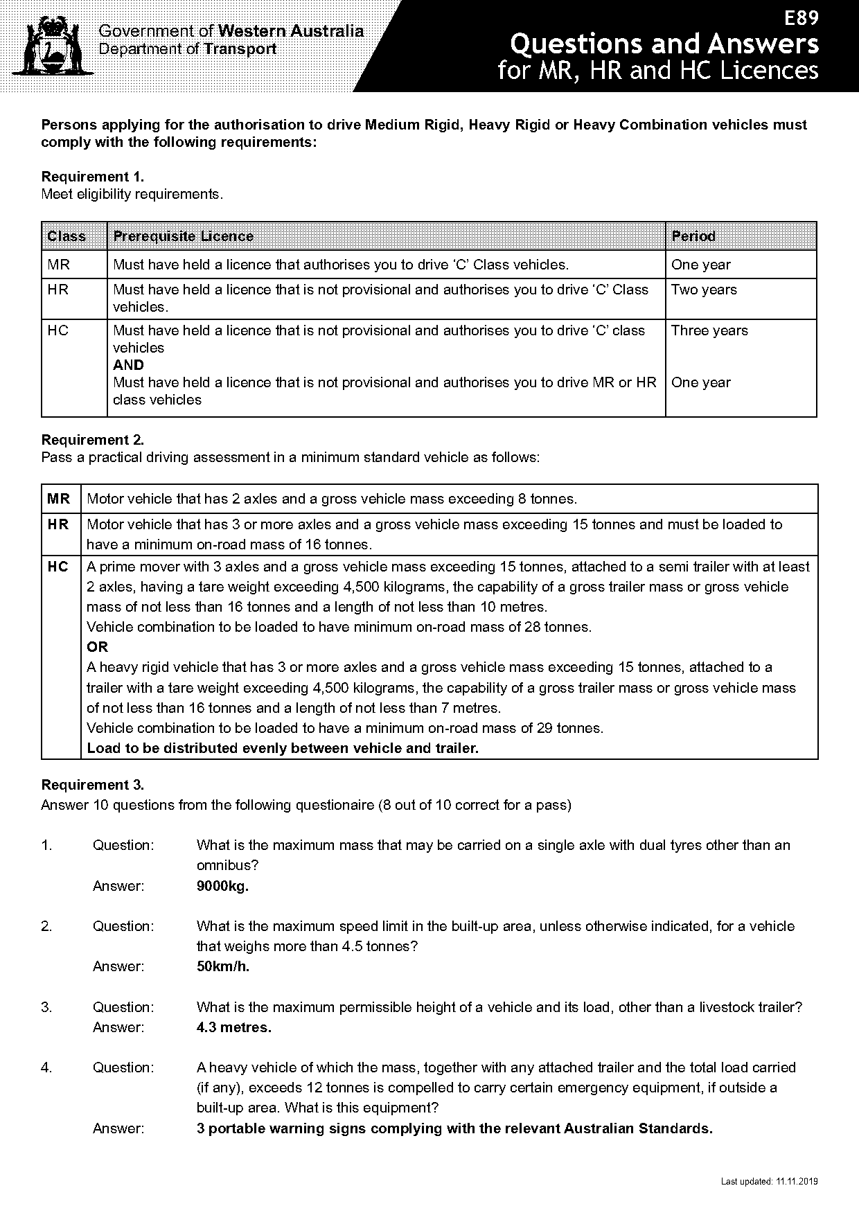 heavy vehicle licence test questions