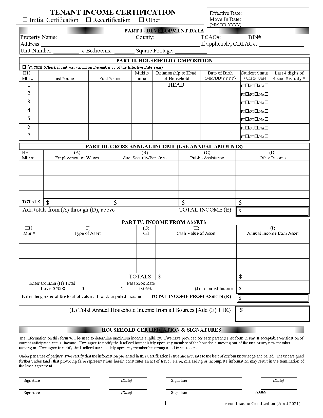 hud tenant income certification form