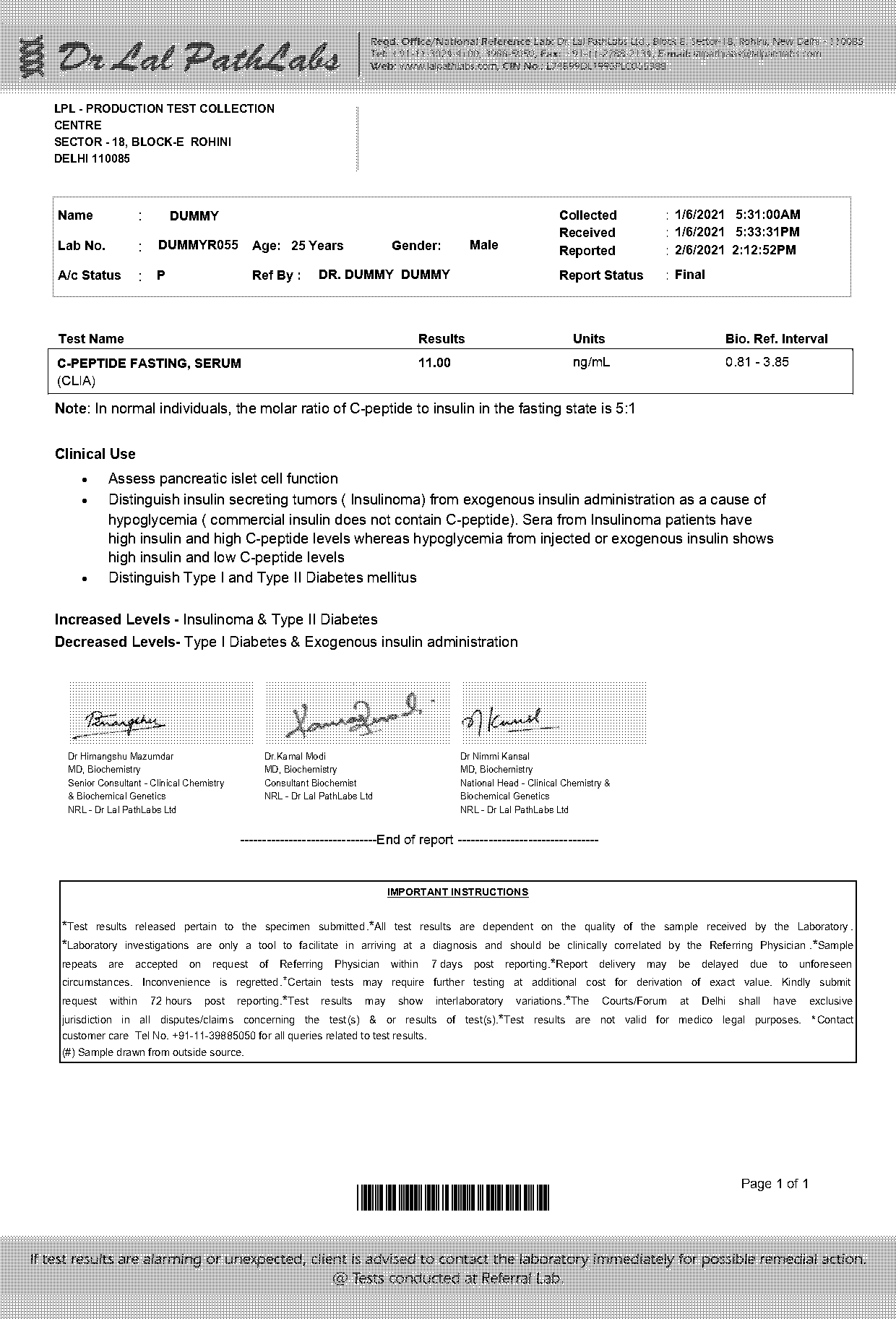 doctor lal path lab test report