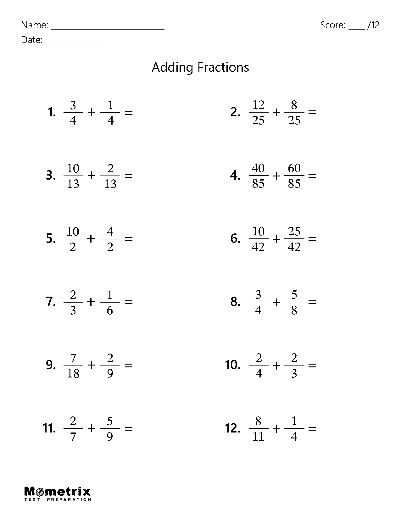 fraction addition same denominator worksheets for kids pdf